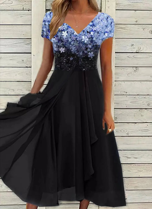Elegant Lace Patchwork Chiffon Dress for Women Long Bridesmaid Evening Dress
